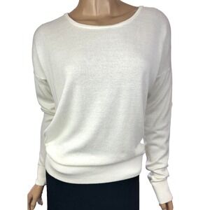 Ann Taylor Loft White Sweater Long Sleeve Size L Back Zipper Cotton,Rayon,Nylon
